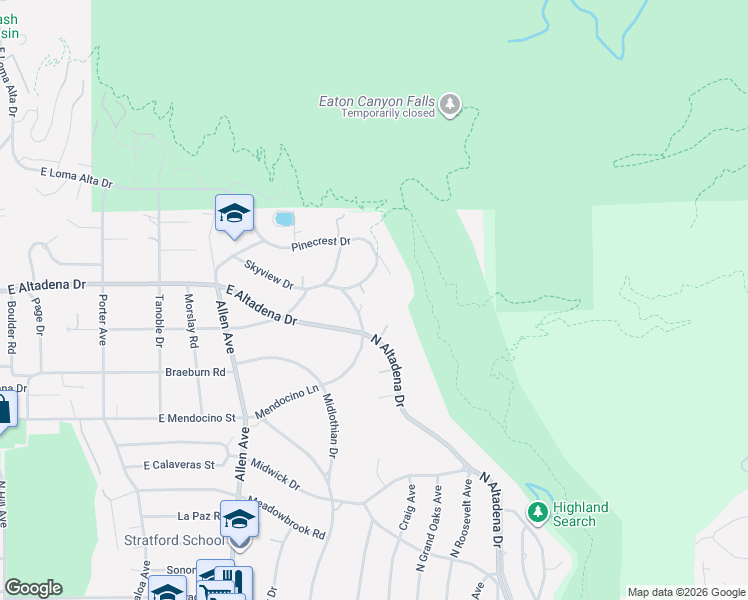 map of restaurants, bars, coffee shops, grocery stores, and more near 2217 Crescent Drive in Altadena