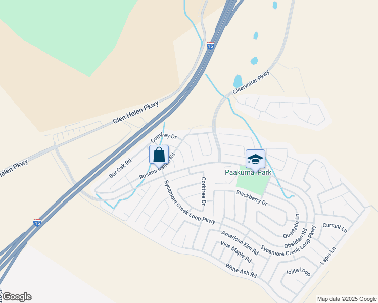 map of restaurants, bars, coffee shops, grocery stores, and more near 17706 Comfrey Drive in San Bernardino