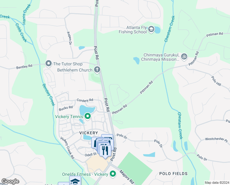 map of restaurants, bars, coffee shops, grocery stores, and more near 5355 Penny Lane in Cumming