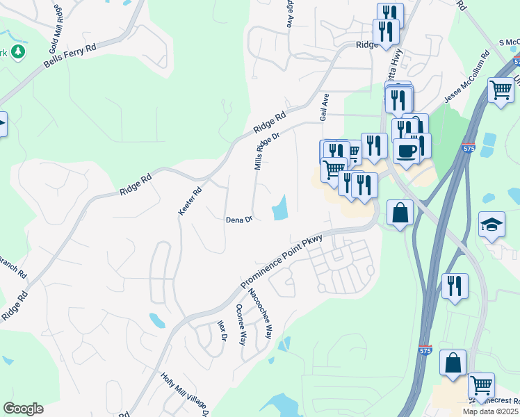 map of restaurants, bars, coffee shops, grocery stores, and more near 600 Dena Drive in Canton