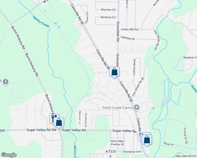 map of restaurants, bars, coffee shops, grocery stores, and more near 87 Middlebrook Drive in Cartersville