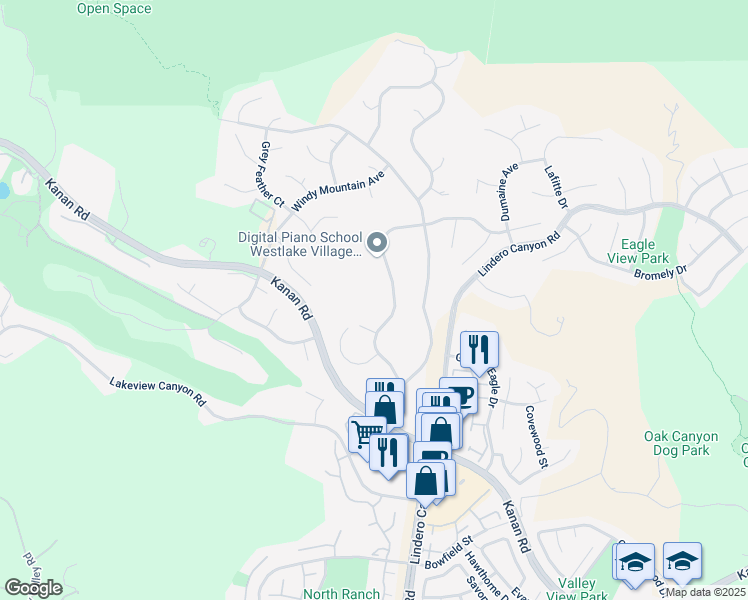 map of restaurants, bars, coffee shops, grocery stores, and more near 1463 Pathfinder Avenue in Westlake Village