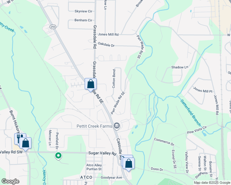 map of restaurants, bars, coffee shops, grocery stores, and more near 76 Cotton Bend in Cartersville