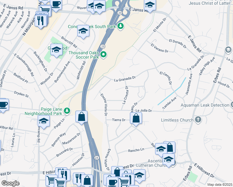 map of restaurants, bars, coffee shops, grocery stores, and more near 1248 La Peresa Drive in Thousand Oaks