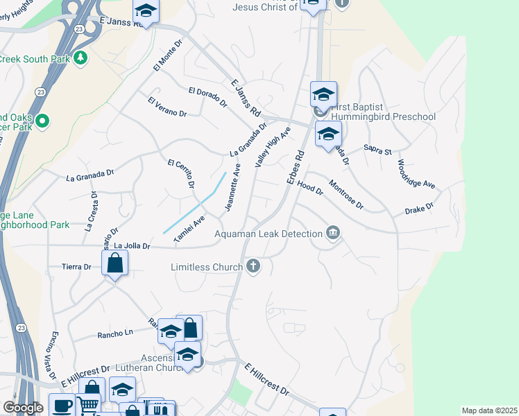 map of restaurants, bars, coffee shops, grocery stores, and more near 1786 Tubbs Street in Thousand Oaks