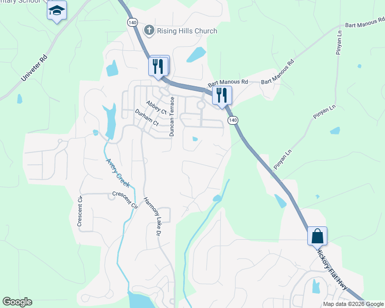 map of restaurants, bars, coffee shops, grocery stores, and more near 298 Tom Charles Lane in Canton