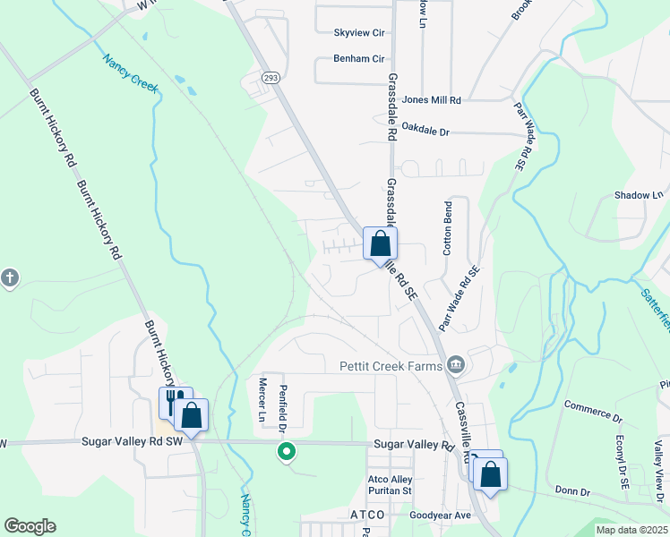 map of restaurants, bars, coffee shops, grocery stores, and more near 44 Middlebrook Drive in Cartersville