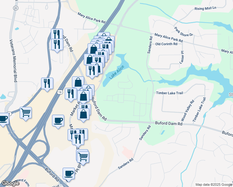 map of restaurants, bars, coffee shops, grocery stores, and more near 620 Gilles Ln in Cumming