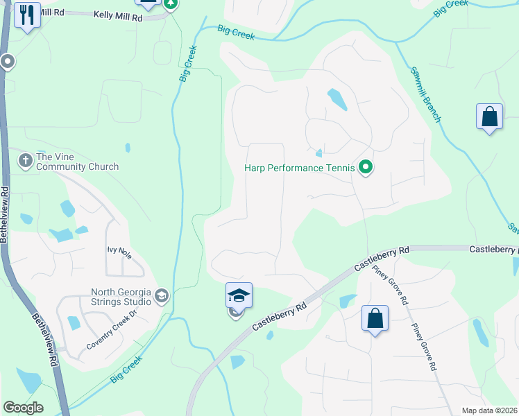 map of restaurants, bars, coffee shops, grocery stores, and more near 5375 Keithwood Drive in Cumming