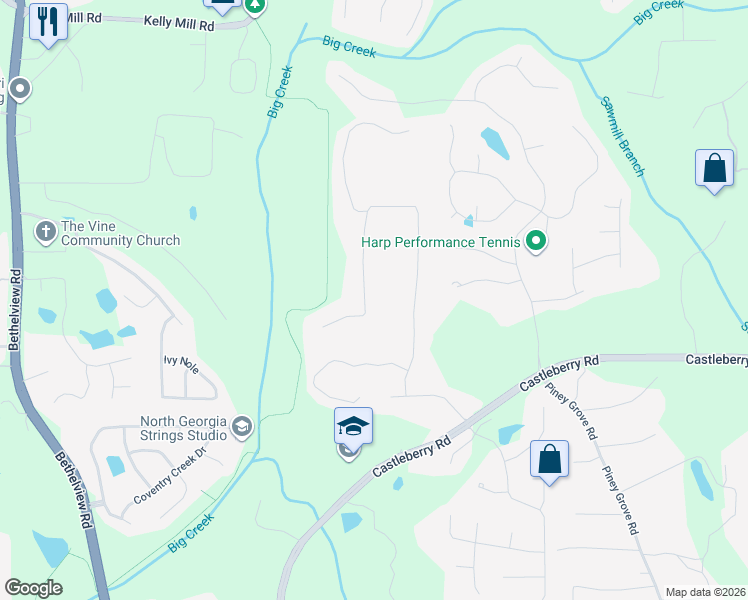 map of restaurants, bars, coffee shops, grocery stores, and more near 5375 Keithwood Drive in Cumming