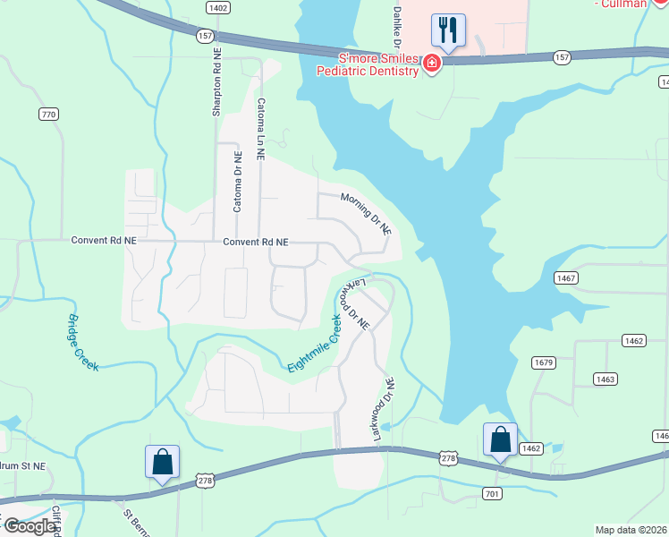map of restaurants, bars, coffee shops, grocery stores, and more near 1546 Barton Circle Northeast in Cullman