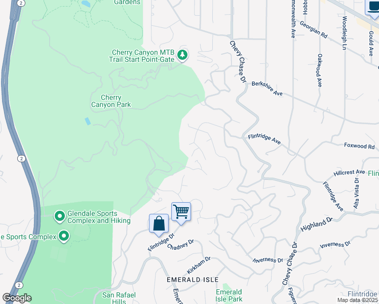 map of restaurants, bars, coffee shops, grocery stores, and more near 1218 Flintridge Circle in La Cañada Flintridge