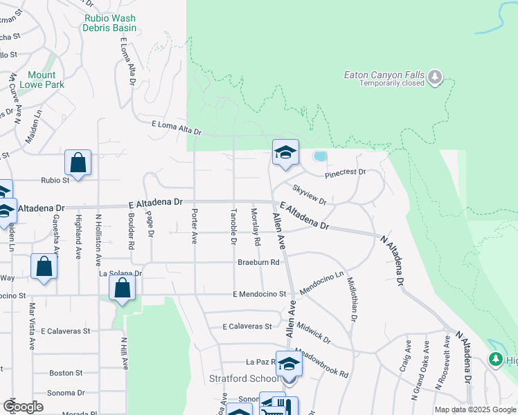 map of restaurants, bars, coffee shops, grocery stores, and more near 1808 East Altadena Drive in Altadena