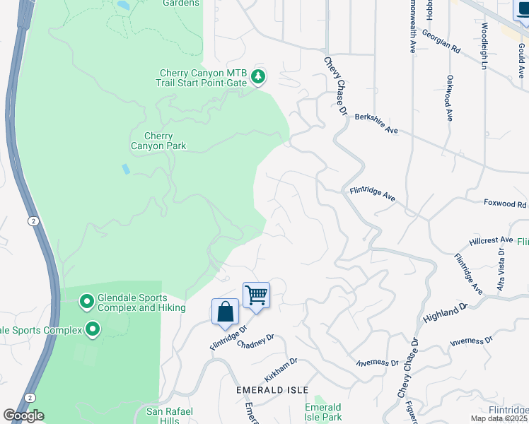 map of restaurants, bars, coffee shops, grocery stores, and more near 1218 Flintridge Circle in La Cañada Flintridge