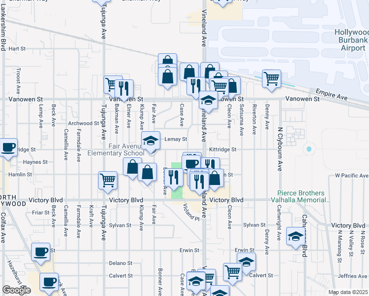 map of restaurants, bars, coffee shops, grocery stores, and more near 11102 Lemay Street in Los Angeles