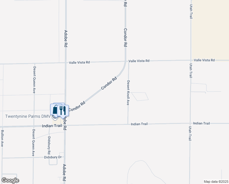 map of restaurants, bars, coffee shops, grocery stores, and more near 3465 Condor Road in Twentynine Palms