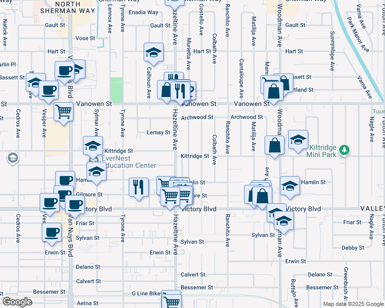 map of restaurants, bars, coffee shops, grocery stores, and more near in Los Angeles