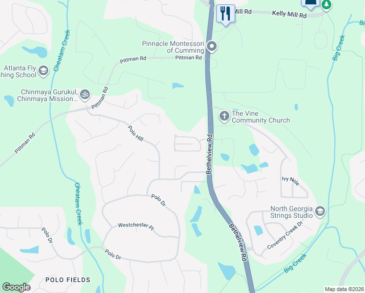 map of restaurants, bars, coffee shops, grocery stores, and more near 5015 Cecilia Square in Cumming