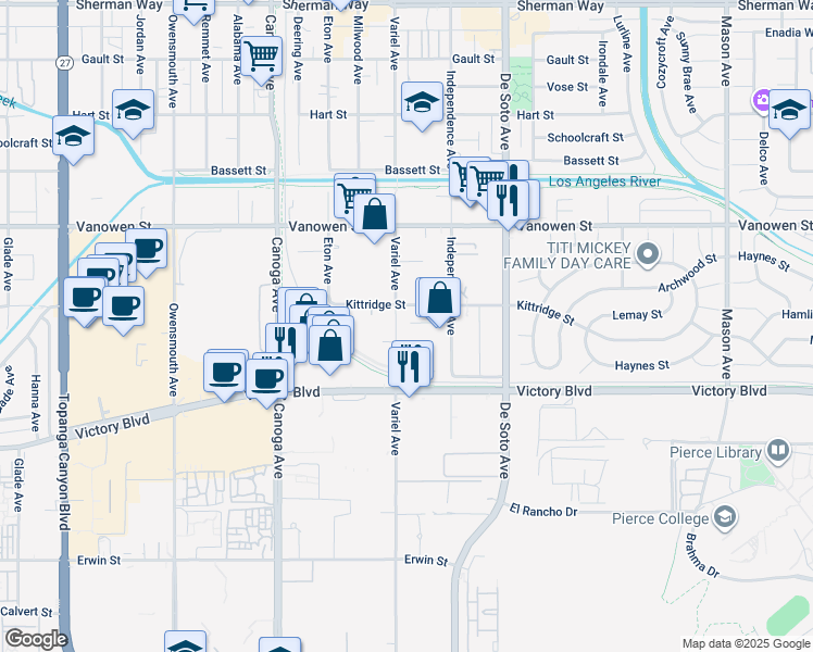 map of restaurants, bars, coffee shops, grocery stores, and more near in Los Angeles