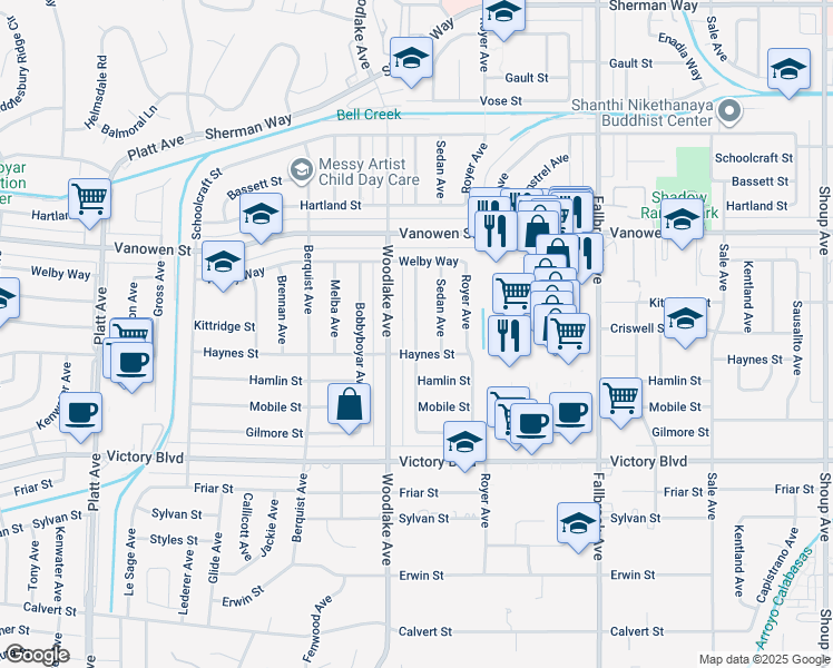 map of restaurants, bars, coffee shops, grocery stores, and more near 6643 Dannyboyar Avenue in Los Angeles