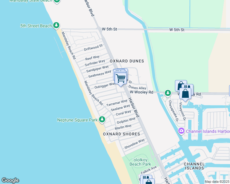 map of restaurants, bars, coffee shops, grocery stores, and more near 1035 Harbor Boulevard in Oxnard