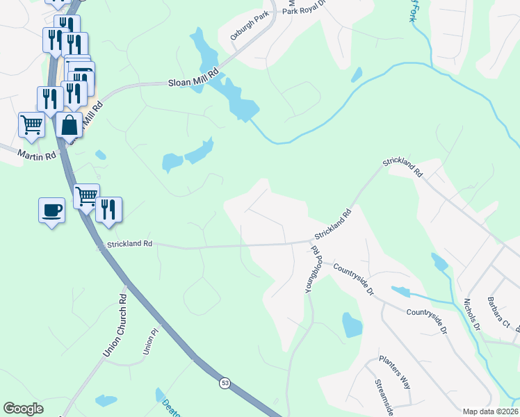 map of restaurants, bars, coffee shops, grocery stores, and more near 4546 Cash Drive in Flowery Branch