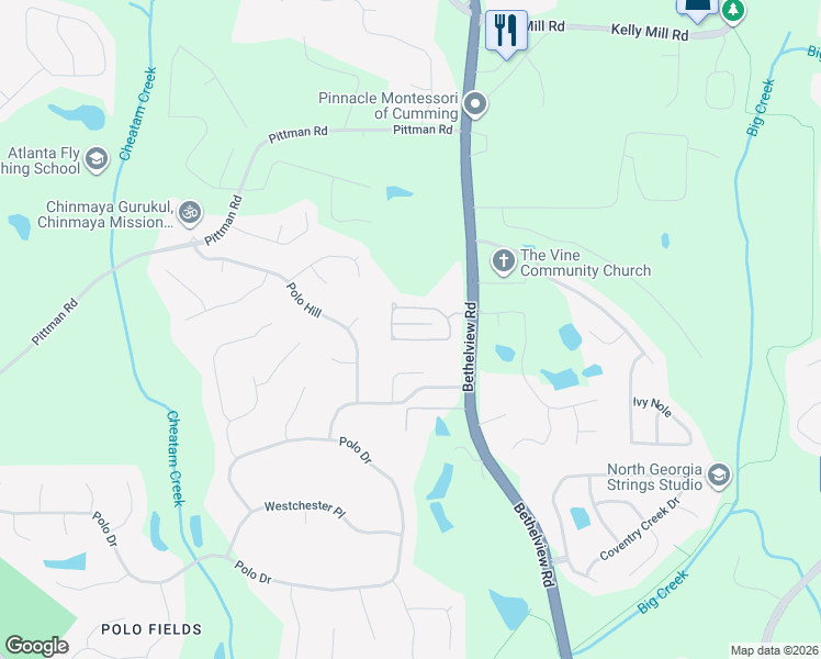 map of restaurants, bars, coffee shops, grocery stores, and more near 5015 Cecilia Square in Cumming