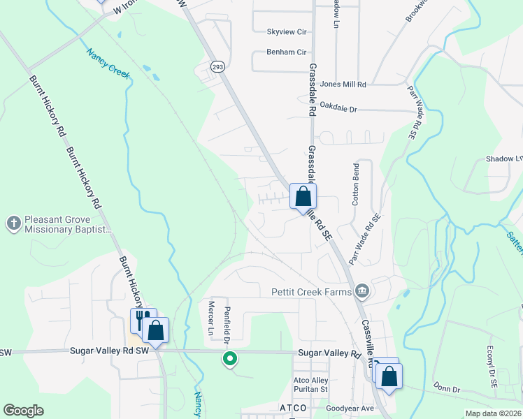 map of restaurants, bars, coffee shops, grocery stores, and more near 50 Middleton Court in Cartersville