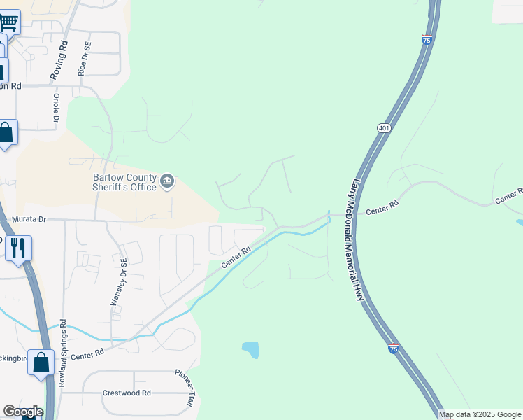 map of restaurants, bars, coffee shops, grocery stores, and more near 100 Everton Place in Cartersville