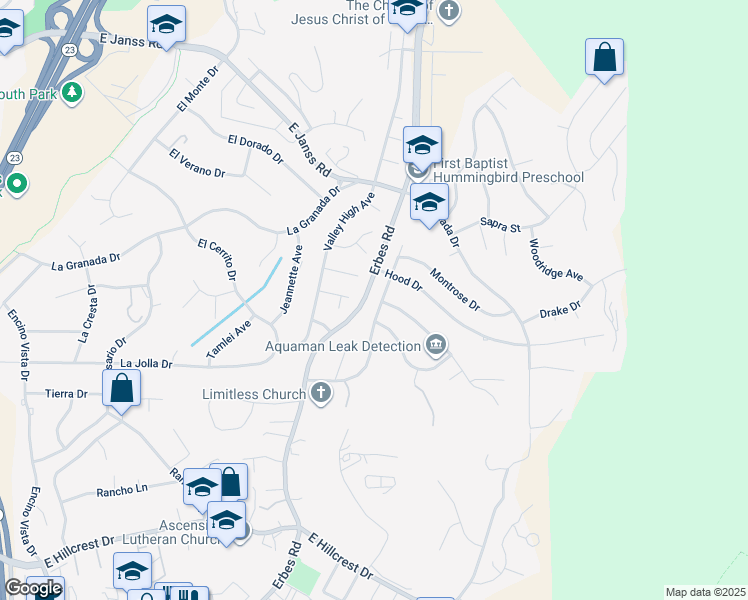 map of restaurants, bars, coffee shops, grocery stores, and more near 949 Falmouth Street in Thousand Oaks
