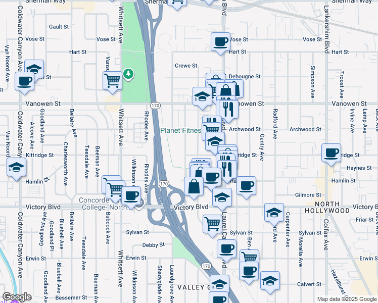 map of restaurants, bars, coffee shops, grocery stores, and more near 6608 Saint Clair Avenue in Los Angeles