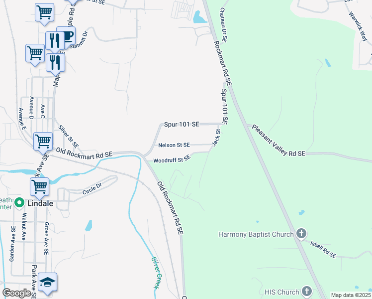 map of restaurants, bars, coffee shops, grocery stores, and more near 114 Nelson Street Southeast in Silver Creek