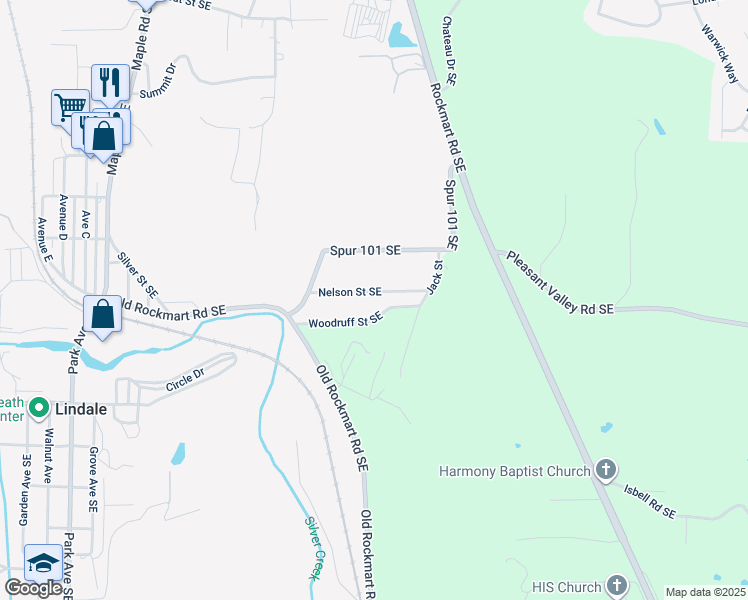 map of restaurants, bars, coffee shops, grocery stores, and more near 114 Nelson Street Southeast in Silver Creek