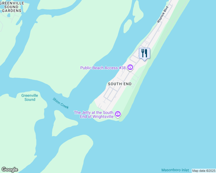 map of restaurants, bars, coffee shops, grocery stores, and more near 302 Water Street in Wrightsville Beach