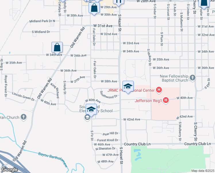 map of restaurants, bars, coffee shops, grocery stores, and more near 2305 West 39th Avenue in Pine Bluff