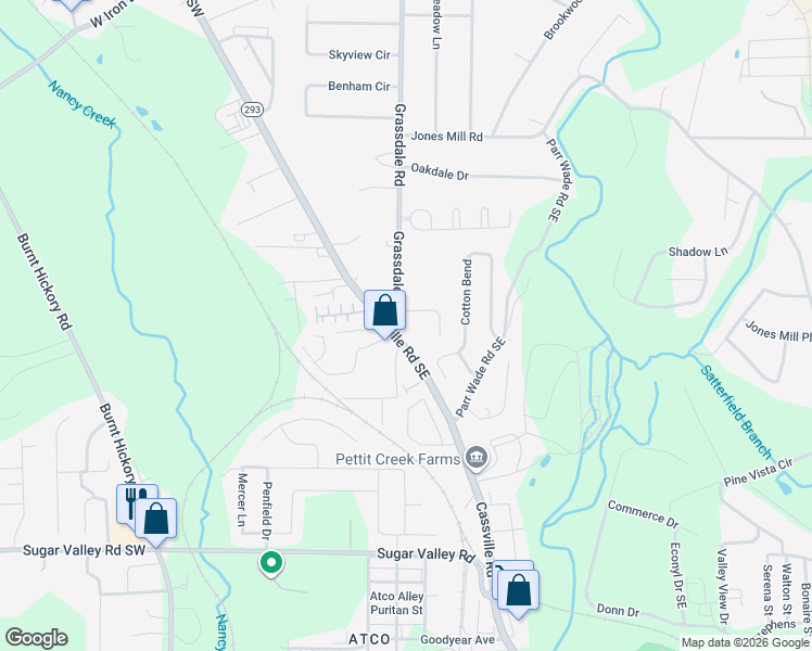 map of restaurants, bars, coffee shops, grocery stores, and more near 5 Briarwood Lane in Cartersville