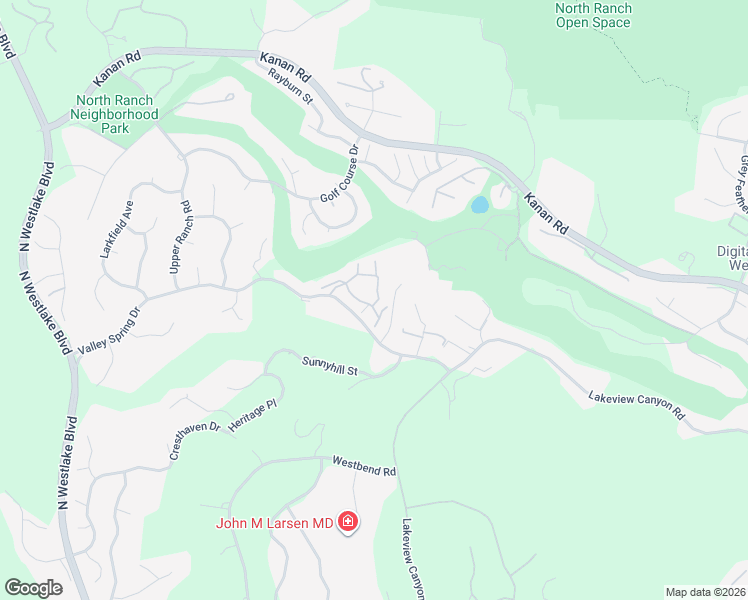 map of restaurants, bars, coffee shops, grocery stores, and more near 1512 North View Drive in Westlake Village
