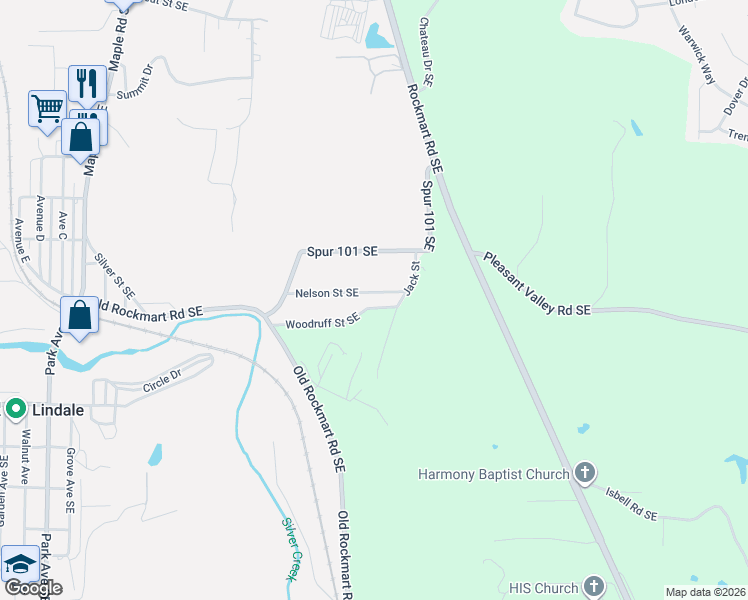 map of restaurants, bars, coffee shops, grocery stores, and more near 49 Nelson Street Southeast in Silver Creek