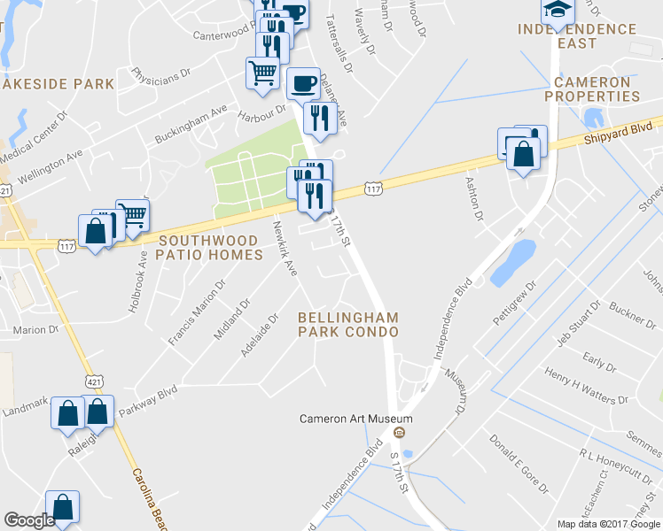 map of restaurants, bars, coffee shops, grocery stores, and more near 2744 South 17th Street in Wilmington