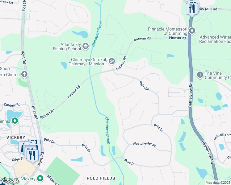 map of restaurants, bars, coffee shops, grocery stores, and more near 7405 Richmond Way in Cumming