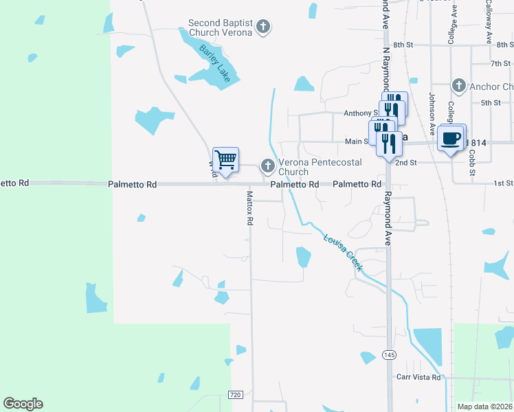 map of restaurants, bars, coffee shops, grocery stores, and more near 112 Mattox Road in Tupelo