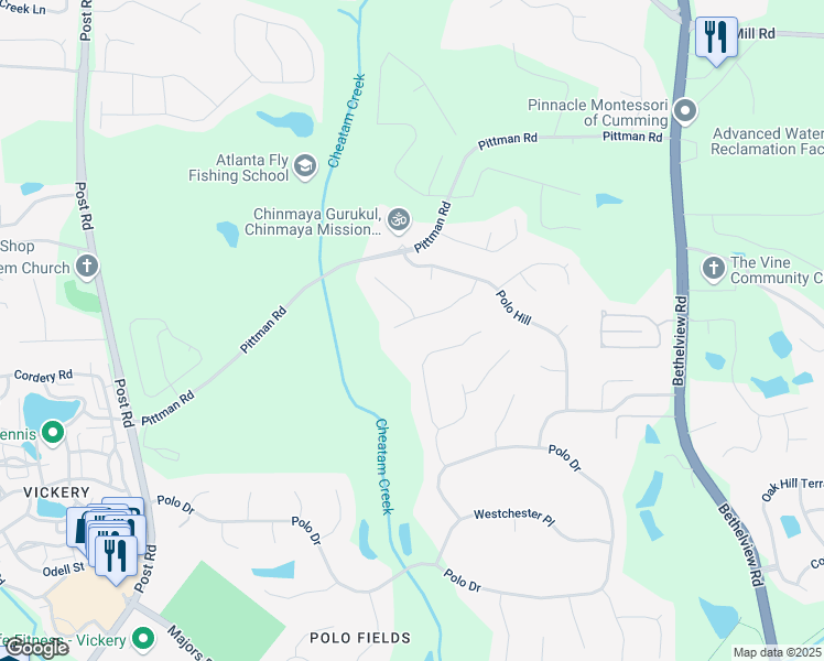 map of restaurants, bars, coffee shops, grocery stores, and more near 7405 Richmond Way in Cumming