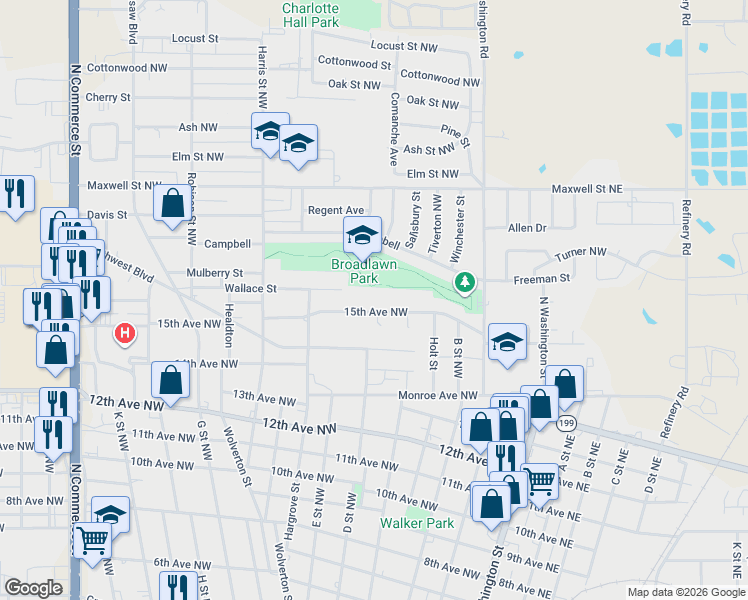 map of restaurants, bars, coffee shops, grocery stores, and more near 425 15th Avenue Northwest in Ardmore