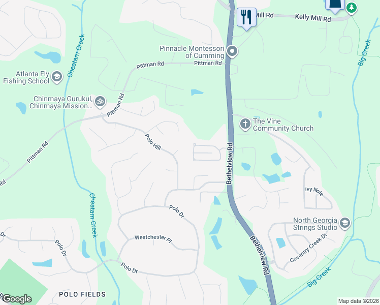 map of restaurants, bars, coffee shops, grocery stores, and more near 4940 Cecilia Square in Cumming