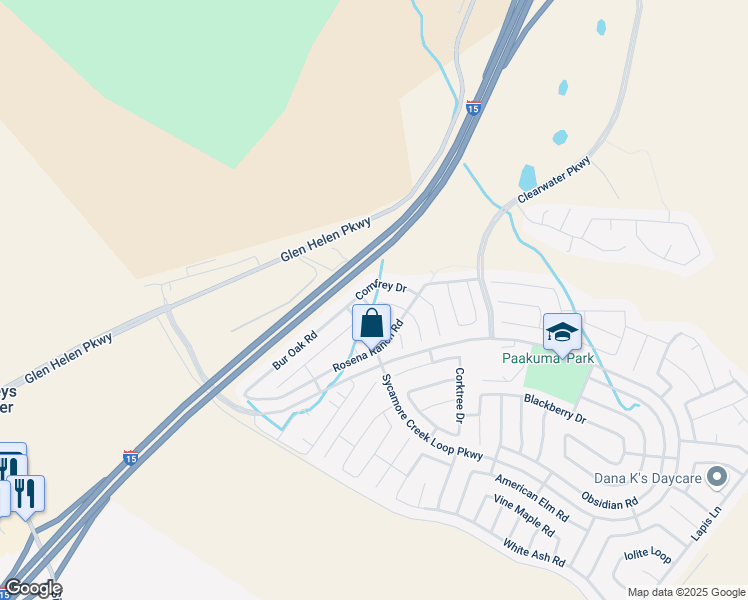 map of restaurants, bars, coffee shops, grocery stores, and more near 17480 Chervil Lane in San Bernardino