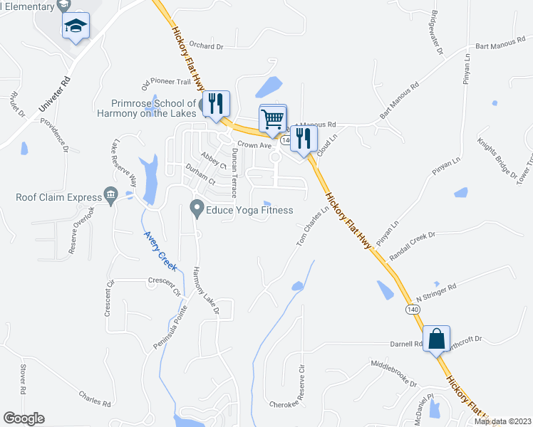 map of restaurants, bars, coffee shops, grocery stores, and more near 641 Royal Crest Court in Canton