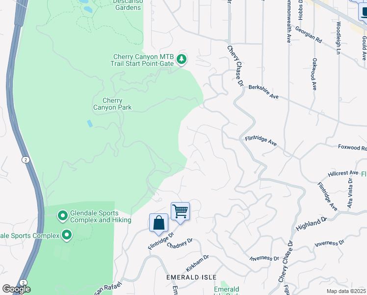 map of restaurants, bars, coffee shops, grocery stores, and more near 1247 Flintridge Avenue in La Cañada Flintridge