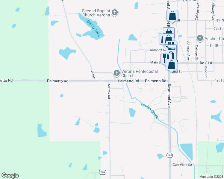 map of restaurants, bars, coffee shops, grocery stores, and more near 78 Mattox Road in Tupelo