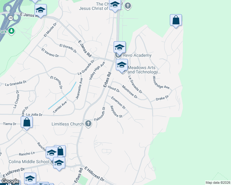 map of restaurants, bars, coffee shops, grocery stores, and more near 2085 Hood Drive in Thousand Oaks