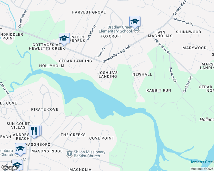 map of restaurants, bars, coffee shops, grocery stores, and more near 6021 Joshuas Landing in Wilmington